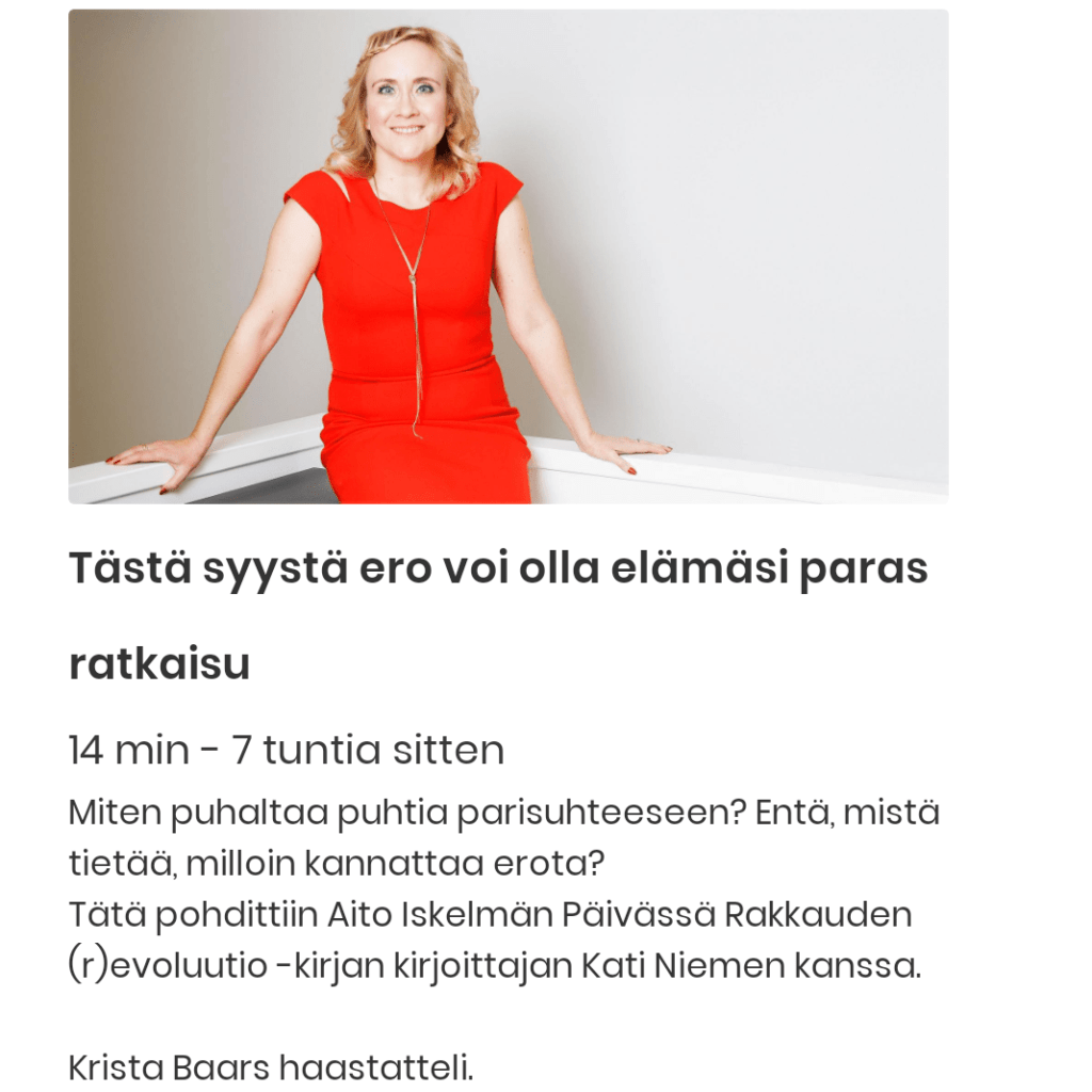 Kati Niemi Radio Aito Iskelmä Supla nettiradio haastattelu Rakkauden (r)evoluutio