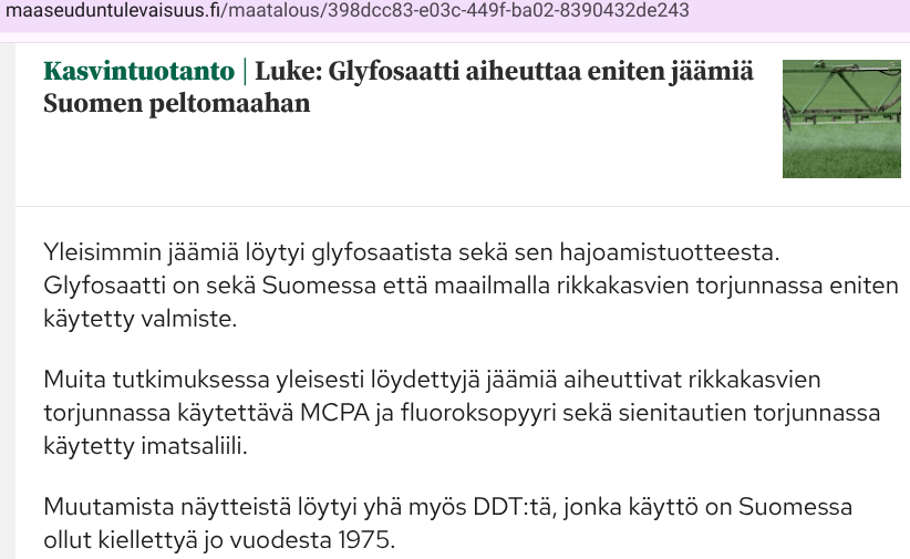 Luomu ruoka glyfosaatti Suomi Maaseudun Tulevaisuus
