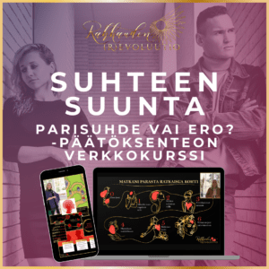 Suhteen suunta Parempi parisuhde vai ero? Kannattaako erota parisuhteesta / avoliitosta / avioliitosta? Apua heti: Hyvä verkkokurssi 24/7 netissä.